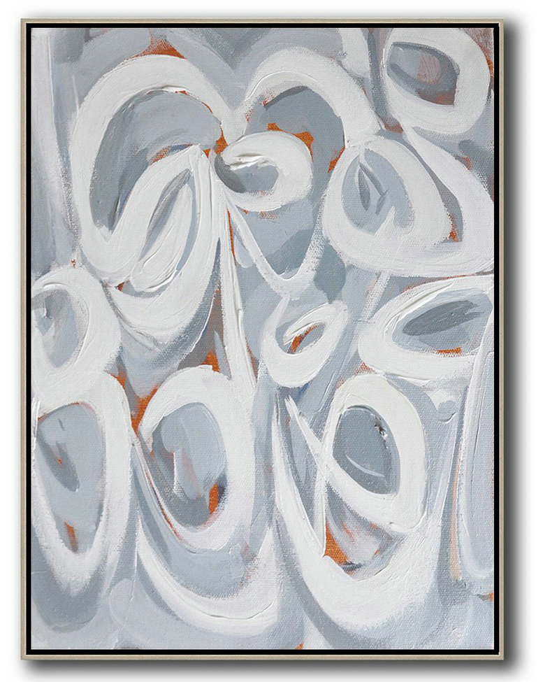 Original Abstract Painting Extra Large Canvas Art,Vertical Contemporary Art,Large Wall Art Home Decor White,Grey,Orange